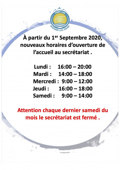 Horaires 2021 Secrétariat