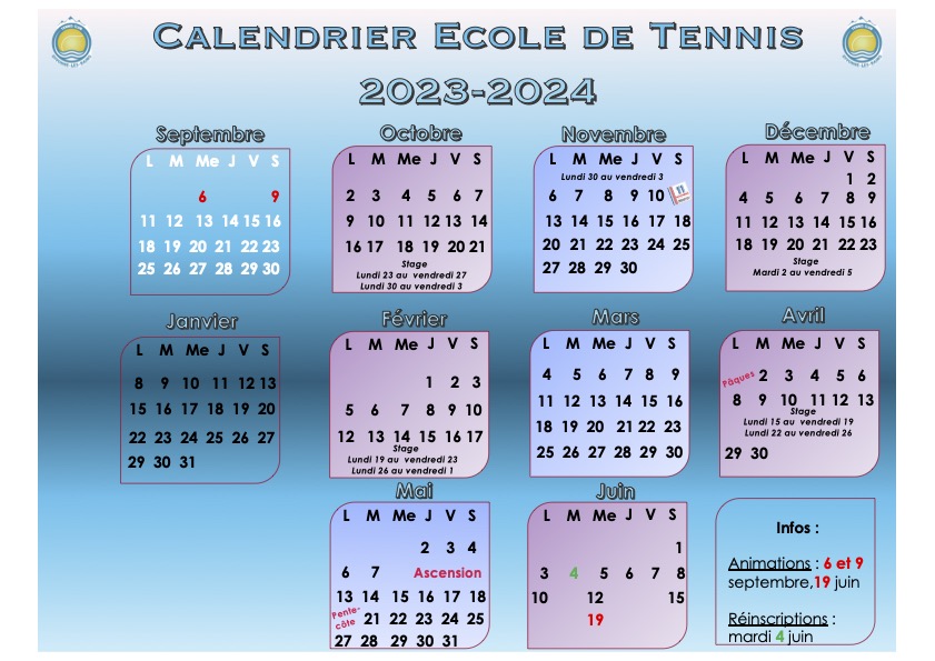 Calendrier saison 2023-2024