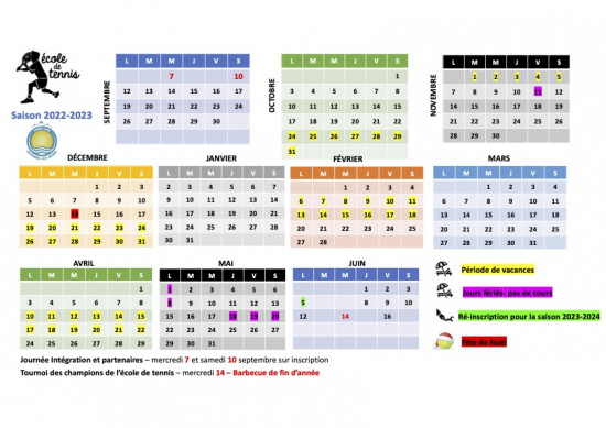 Calendrier cours EDT 2023